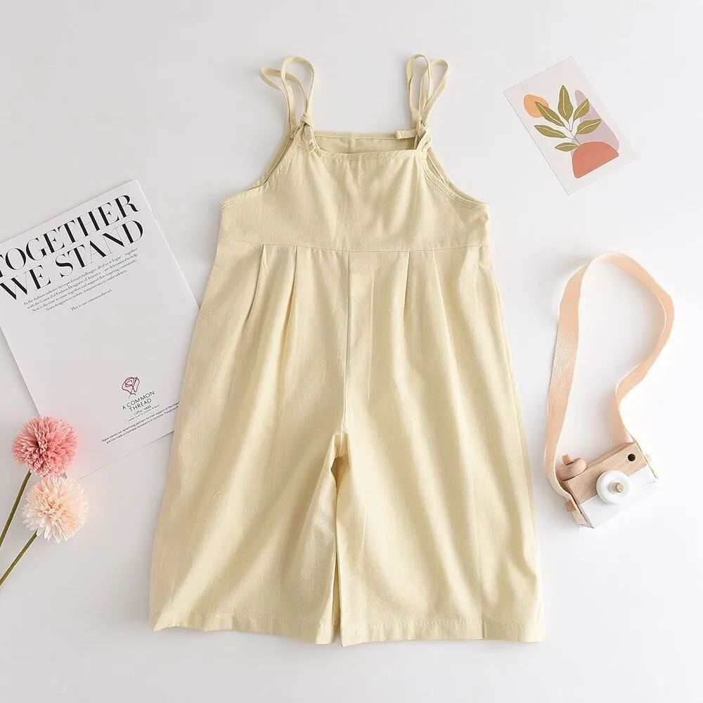 Floral Embroidered Sleeveless Kids Jumpsuit in Beige