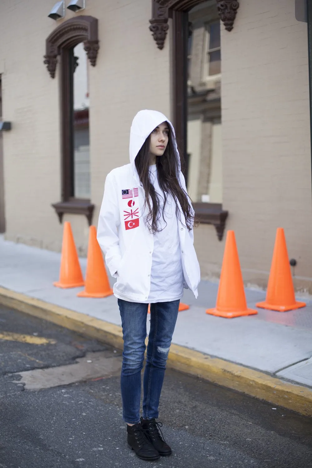 Four Flag Worldwide Hooded Windbreaker Coach Jacket in White