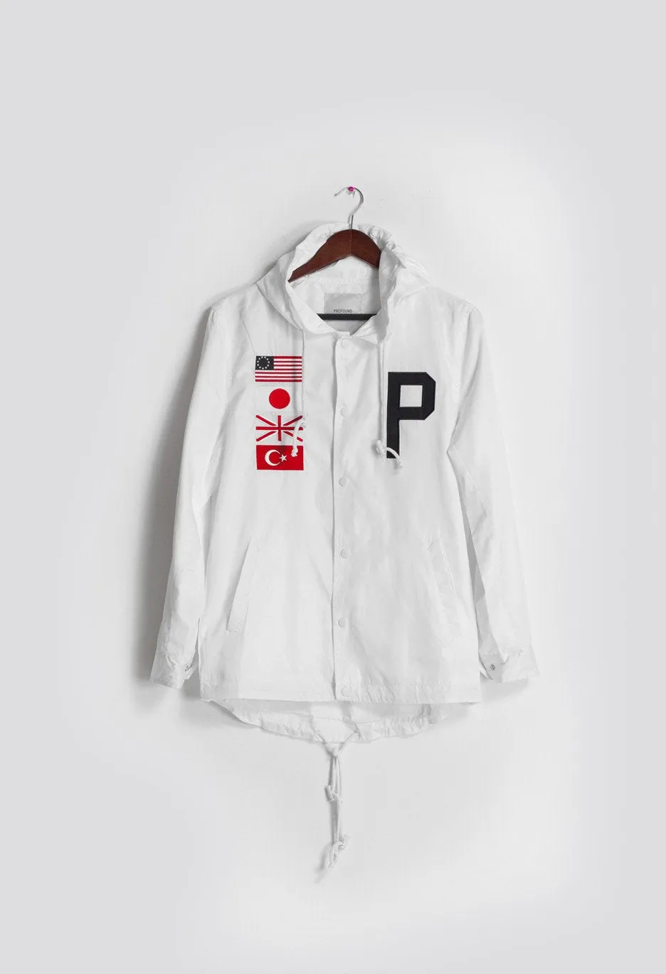 Four Flag Worldwide Hooded Windbreaker Coach Jacket in White