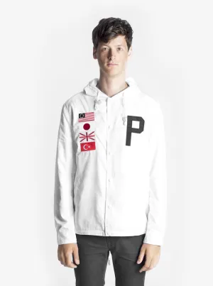 Four Flag Worldwide Hooded Windbreaker Coach Jacket in White