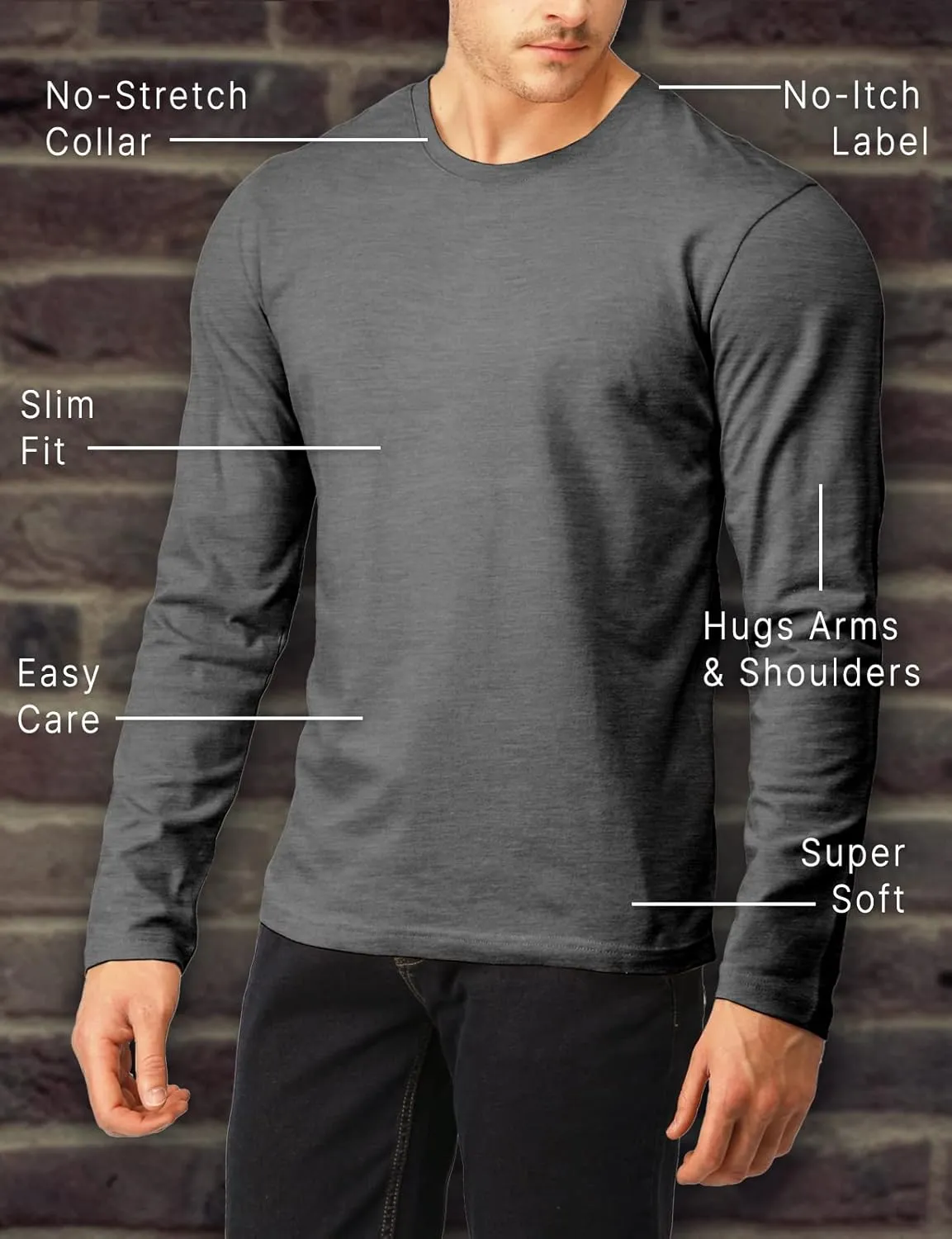 H2H Mens Casual Slim Fit Long Sleeve T-Shirts Soft Lightweight V-Neck/Crew-Neck Size XS to 3XL