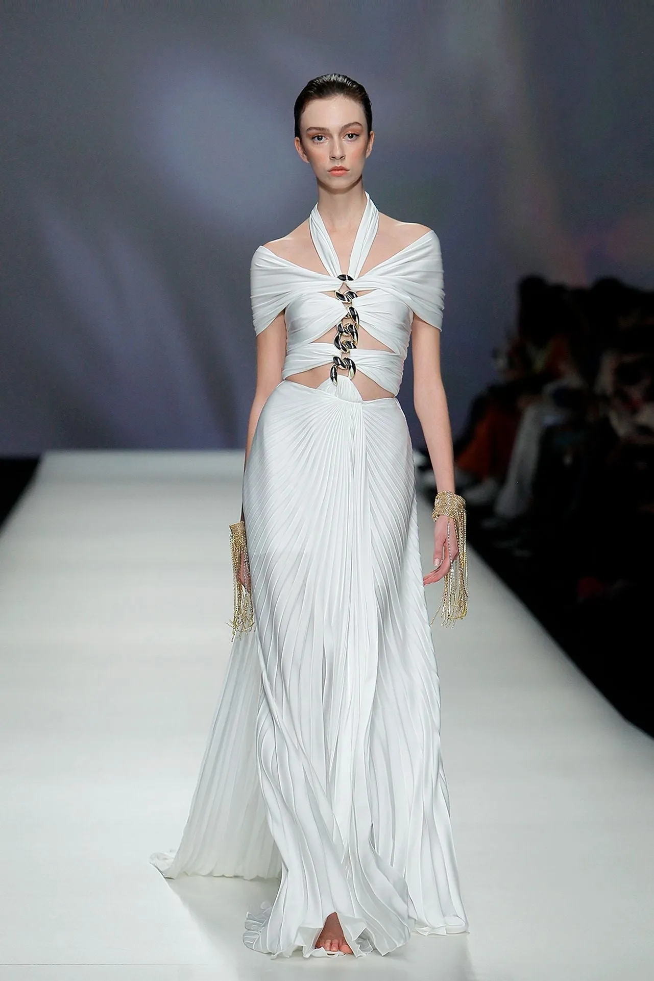 Halter Neck Pleated Dress with Cutouts