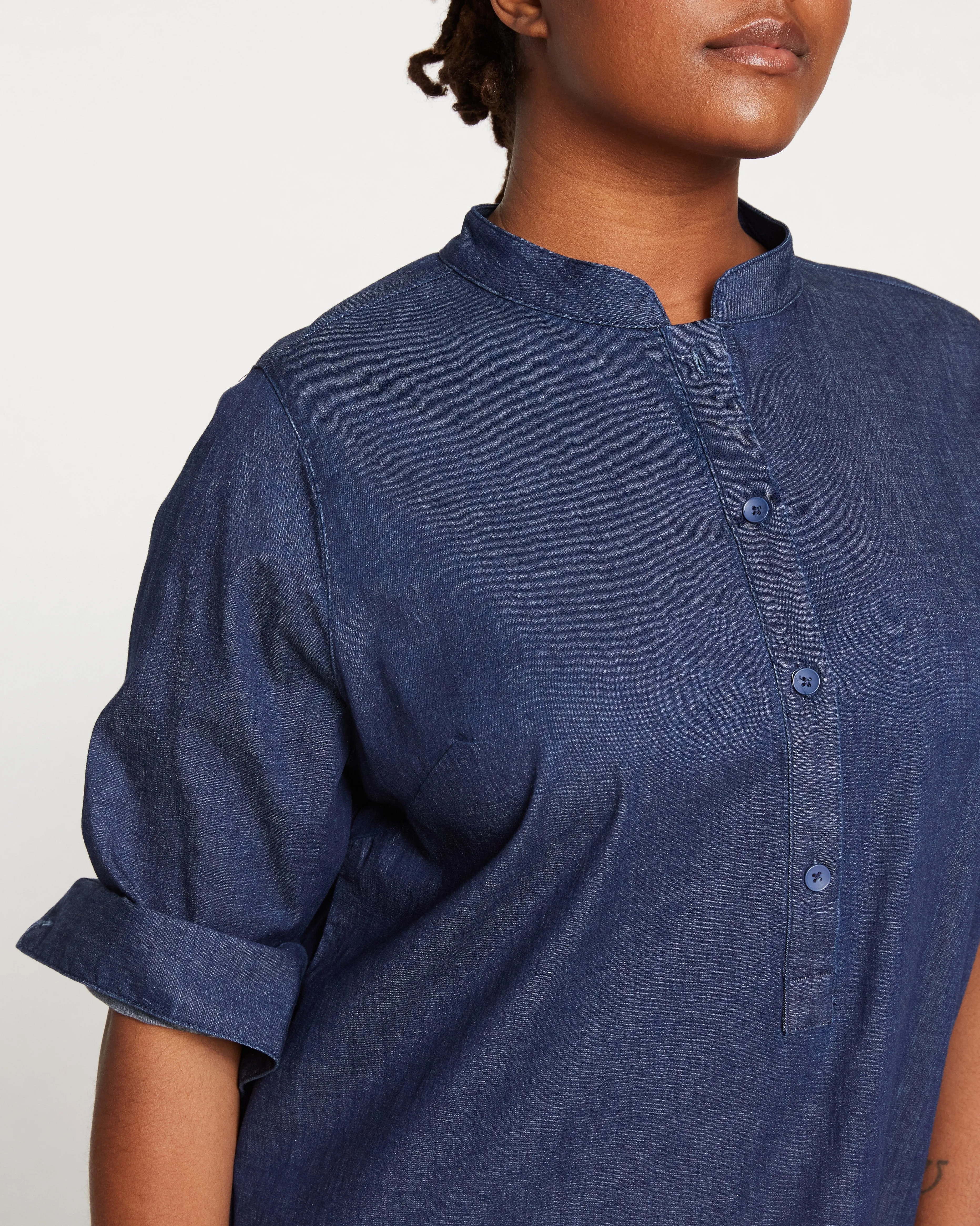 Hannah Stretch Cotton Chambray Shirtdress - Dark Indigo