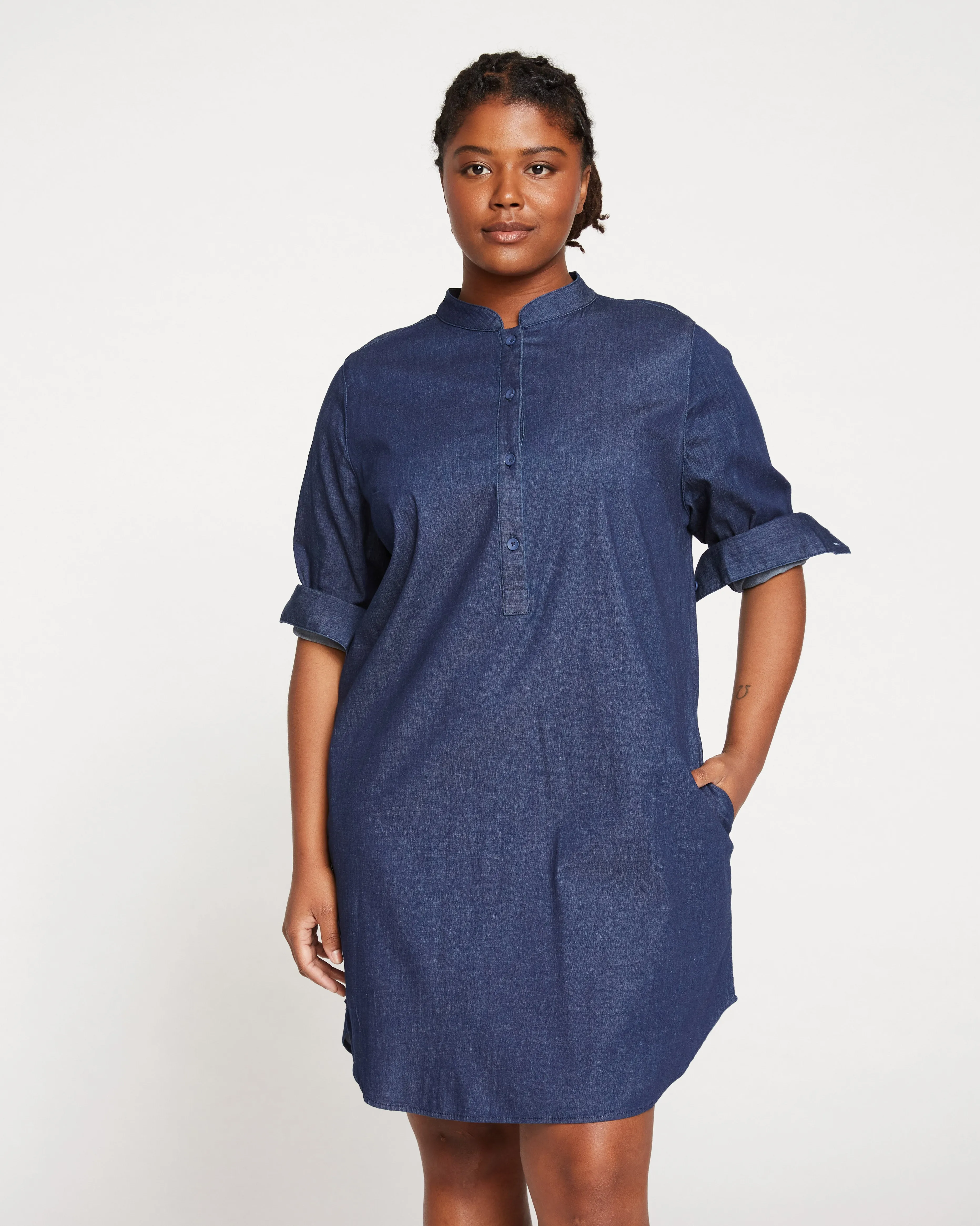 Hannah Stretch Cotton Chambray Shirtdress - Dark Indigo