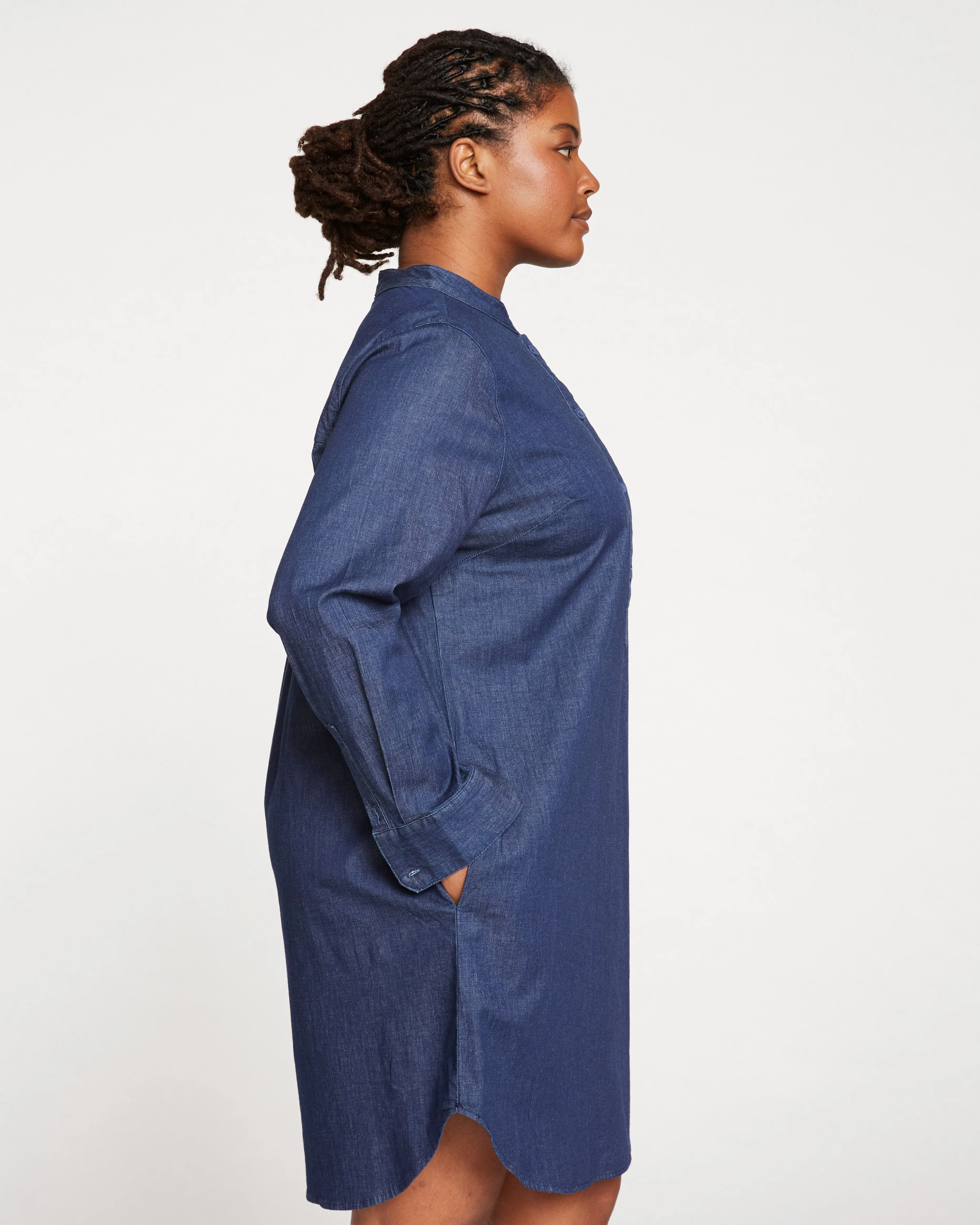 Hannah Stretch Cotton Chambray Shirtdress - Dark Indigo