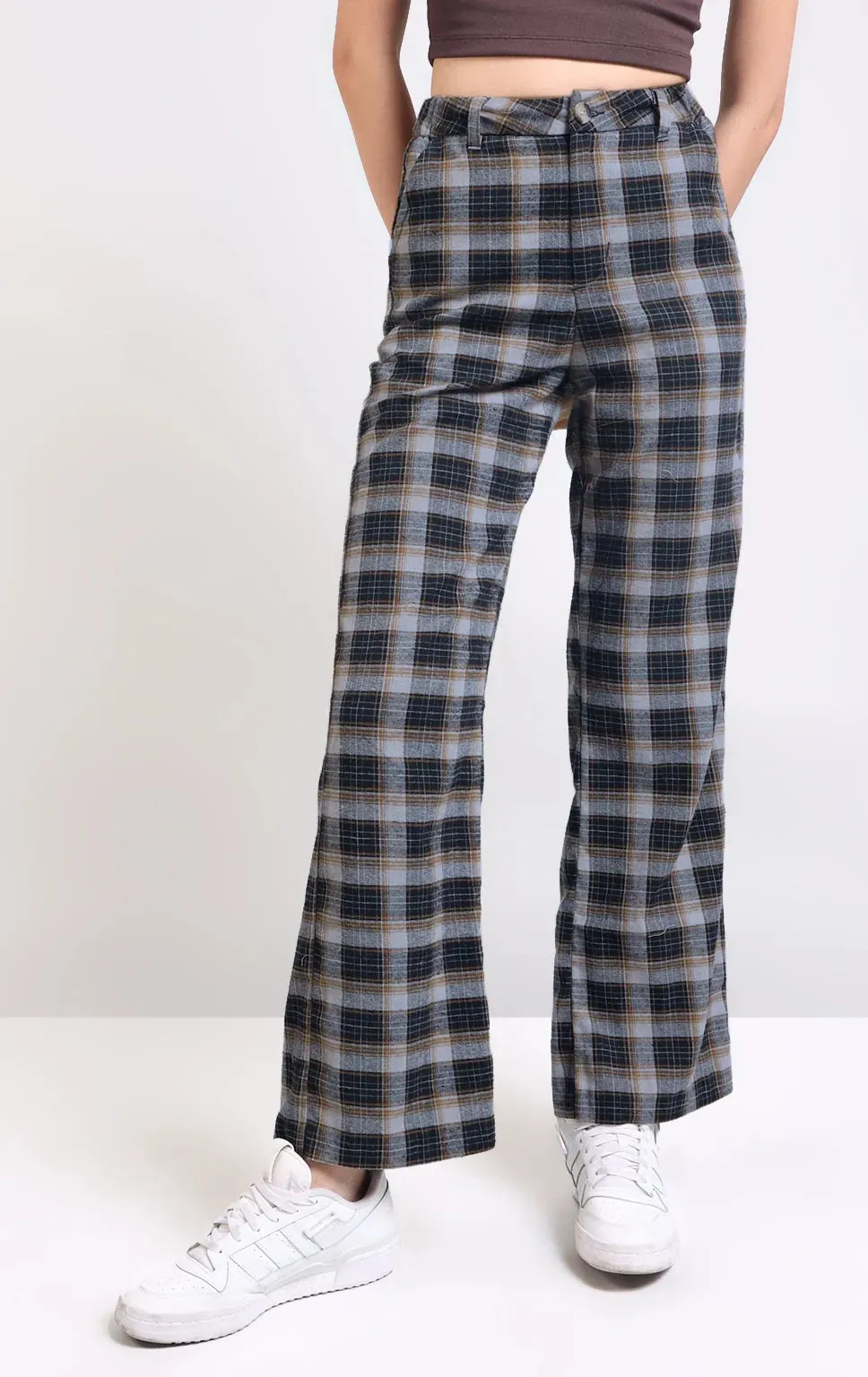 HIGH WAISTED CHECKERED WIDE LEG PANTS