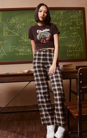 HIGH WAISTED CHECKERED WIDE LEG PANTS