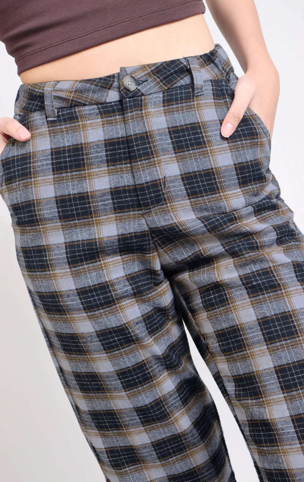 HIGH WAISTED CHECKERED WIDE LEG PANTS