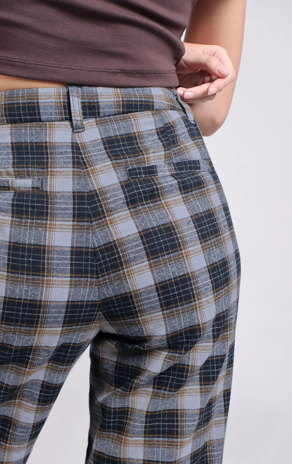 HIGH WAISTED CHECKERED WIDE LEG PANTS