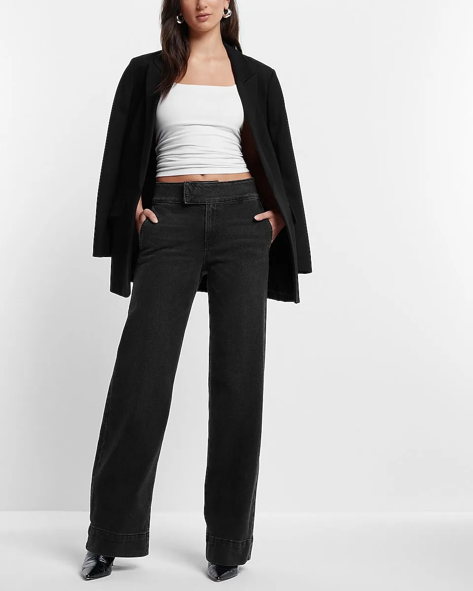 High Waisted Washed Black Tall Hem Wide Leg Jeans in Pitch Black
