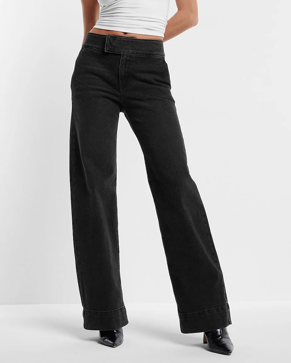 High Waisted Washed Black Tall Hem Wide Leg Jeans in Pitch Black