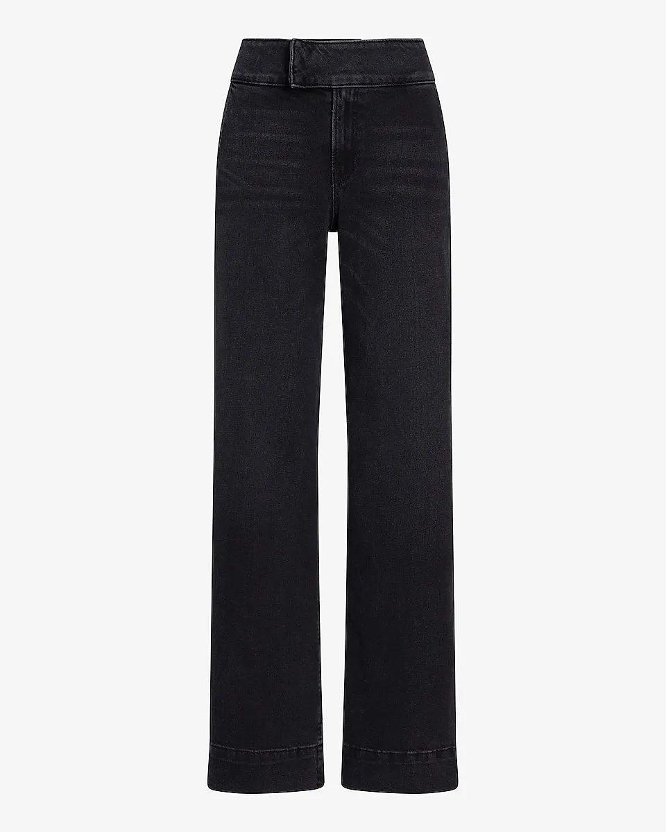 High Waisted Washed Black Tall Hem Wide Leg Jeans in Pitch Black