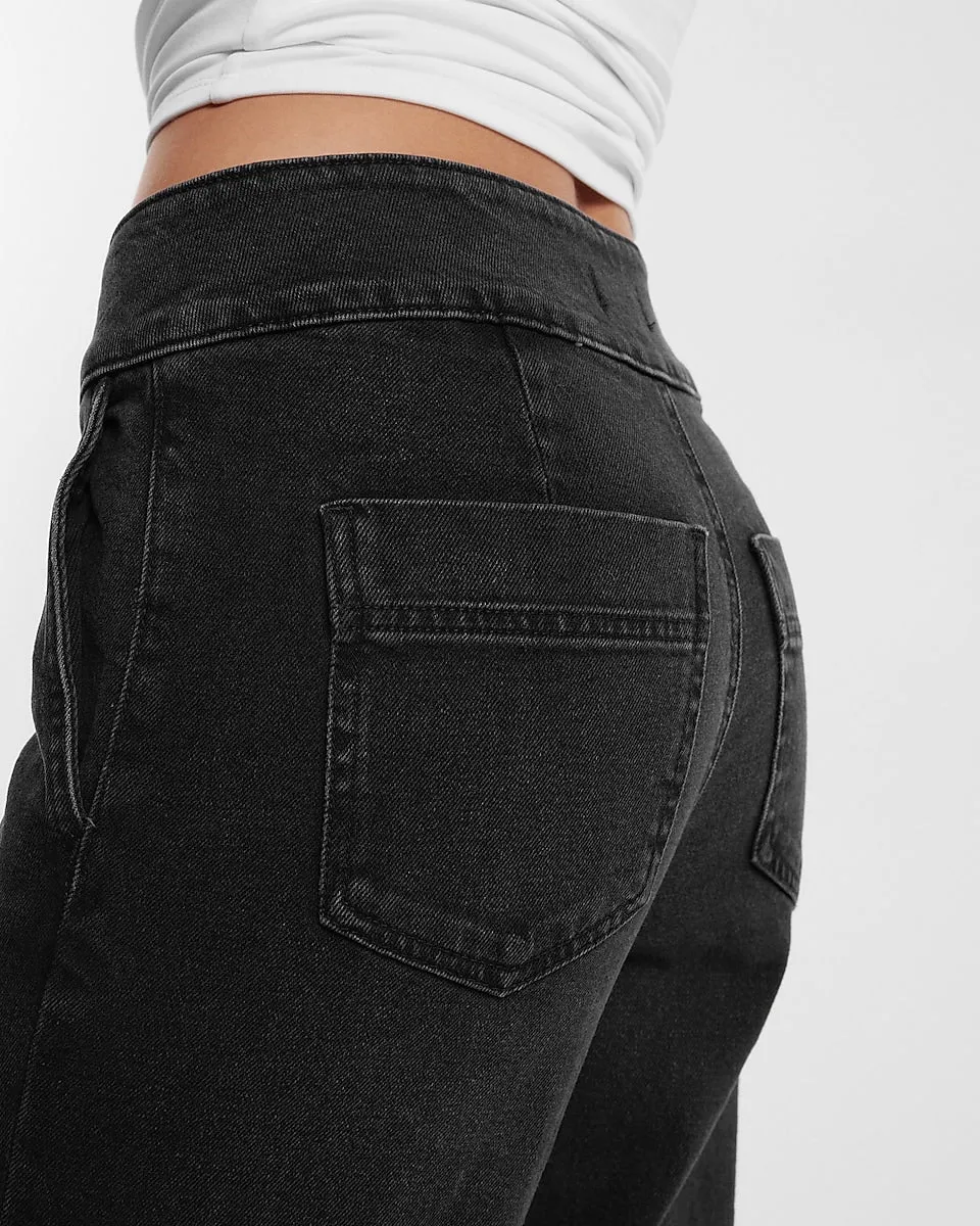 High Waisted Washed Black Tall Hem Wide Leg Jeans in Pitch Black