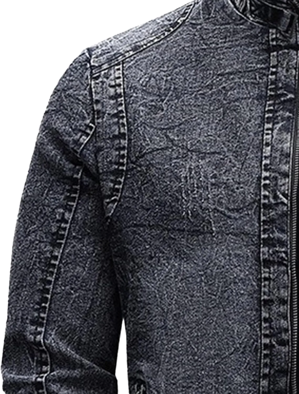 JEKE-DG Men's Full Zip Slim Fit Classic Jean Jacket Stand Collar Distressed Denim Jacket Vintage Warm Outdoor Jackets