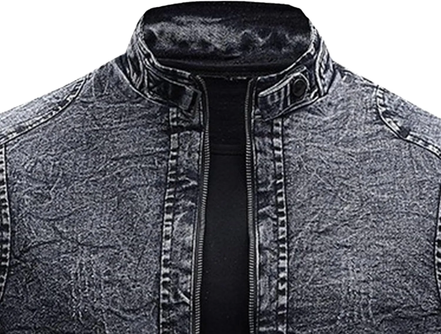 JEKE-DG Men's Full Zip Slim Fit Classic Jean Jacket Stand Collar Distressed Denim Jacket Vintage Warm Outdoor Jackets