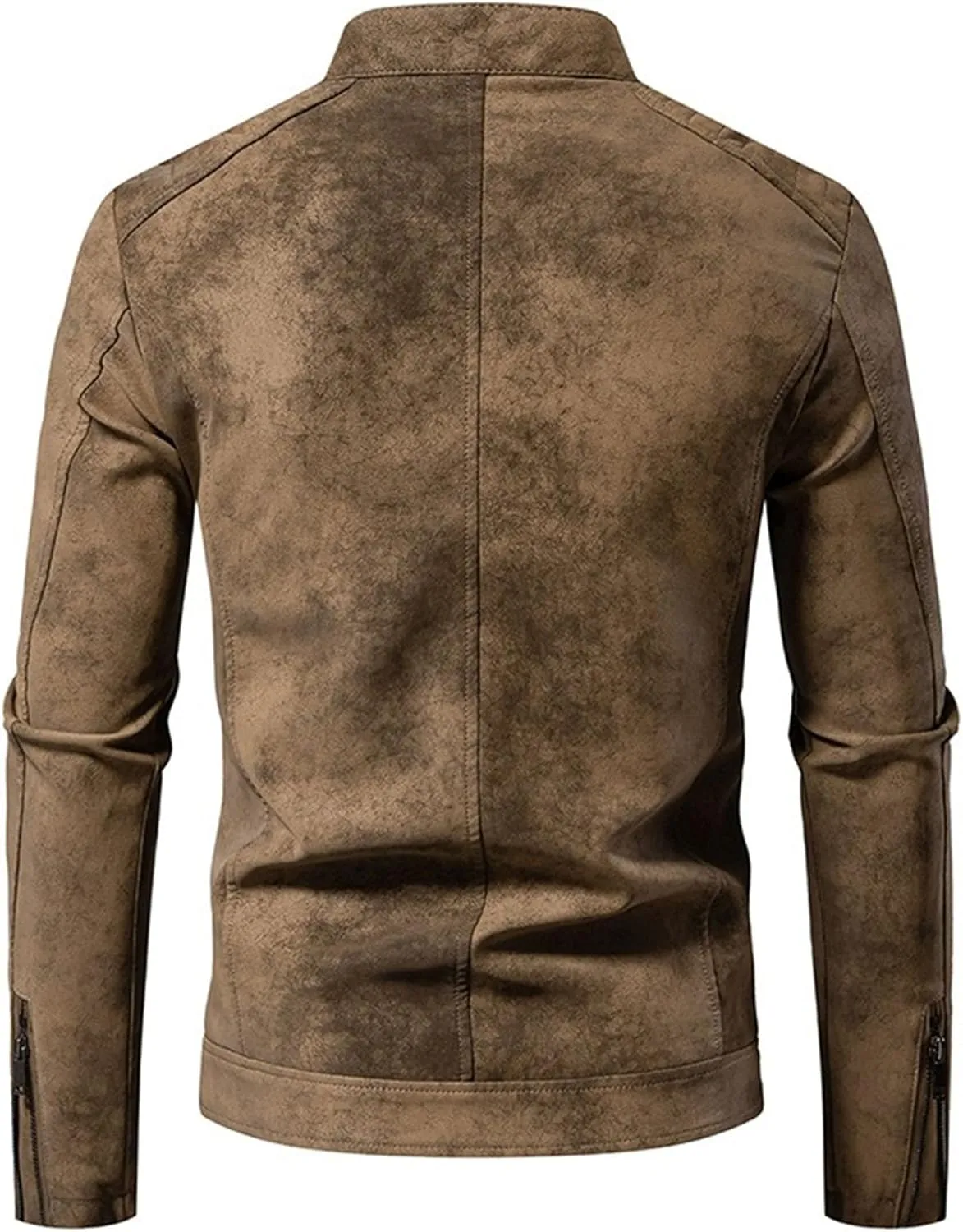 JEKE-DG Men's Full Zip Slim Fit Classic Jean Jacket Stand Collar Distressed Denim Jacket Vintage Warm Outdoor Jackets