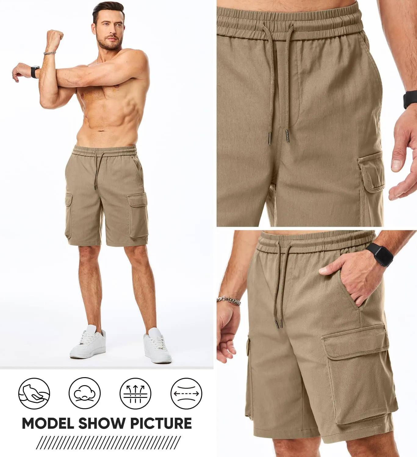 JMIERR Men's Stretch Cargo Shorts Casual Drawstring Classic Relaxed Fit Summer Short with Multi Pockets