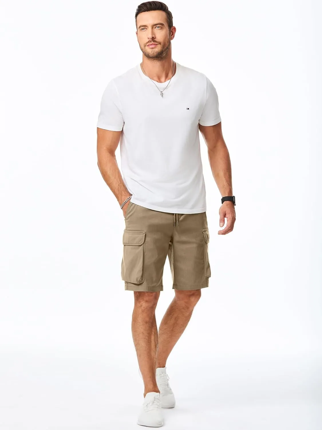 JMIERR Men's Stretch Cargo Shorts Casual Drawstring Classic Relaxed Fit Summer Short with Multi Pockets