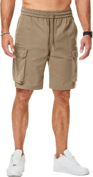 JMIERR Men's Stretch Cargo Shorts Casual Drawstring Classic Relaxed Fit Summer Short with Multi Pockets