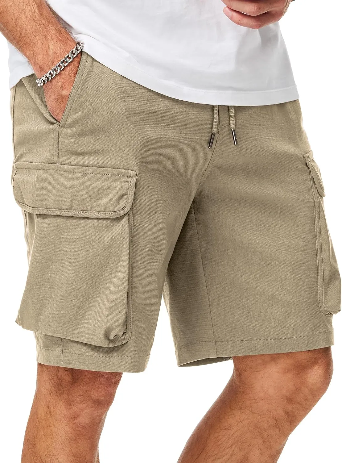 JMIERR Men's Stretch Cargo Shorts Casual Drawstring Classic Relaxed Fit Summer Short with Multi Pockets
