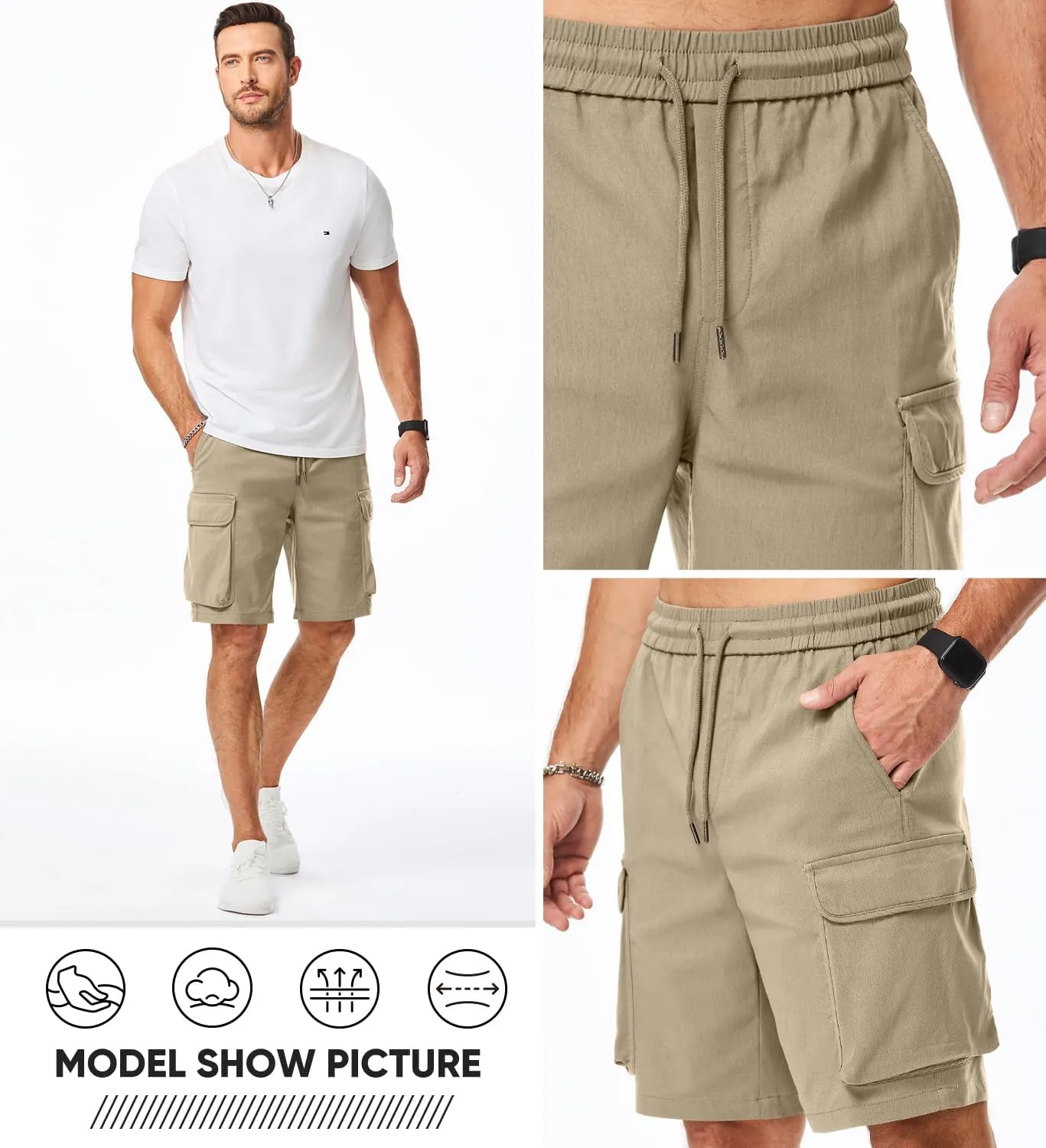 JMIERR Men's Stretch Cargo Shorts Casual Drawstring Classic Relaxed Fit Summer Short with Multi Pockets