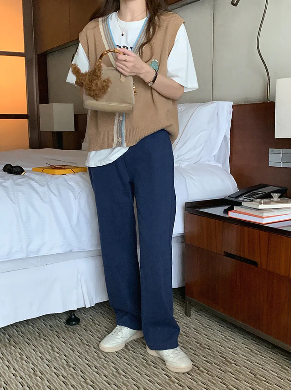 [Korean Style] 2 Color Adjustable Waist Wide Leg Jeans