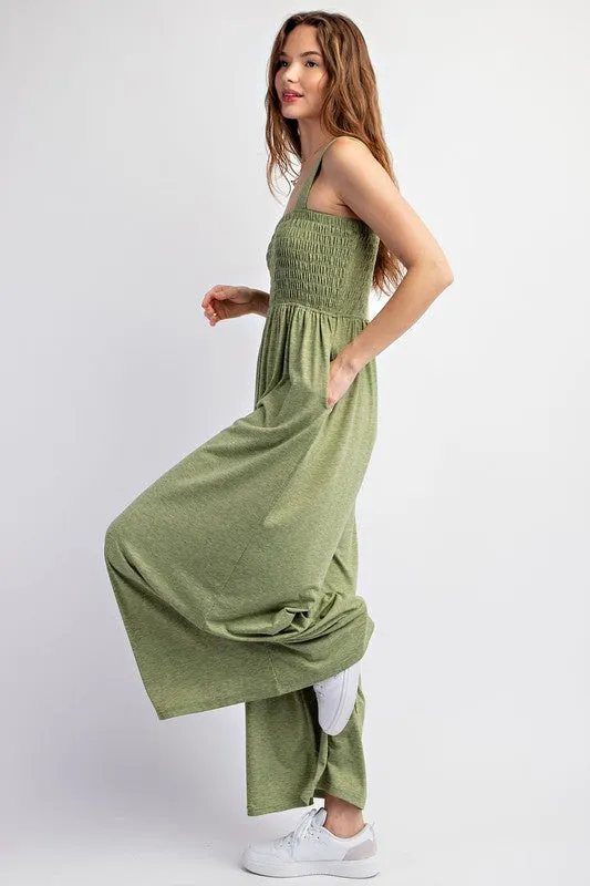 Leggy Luxe Smocked Wide Leg Jumpsuit