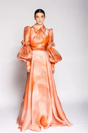 Long-Sleeved Printed A-line Dress