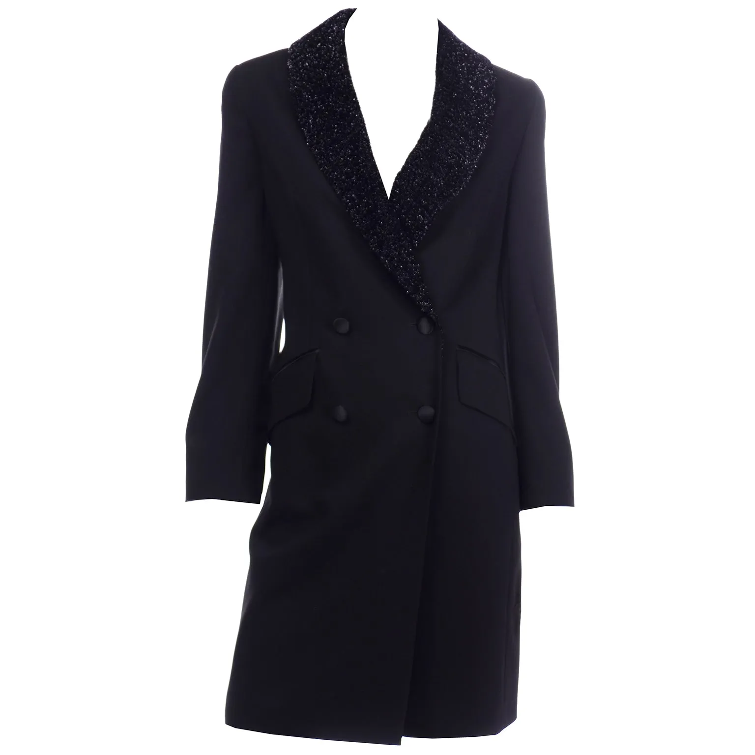 Louis Féraud Vintage Black Evening Blazer Coat With Sparkle Lapels