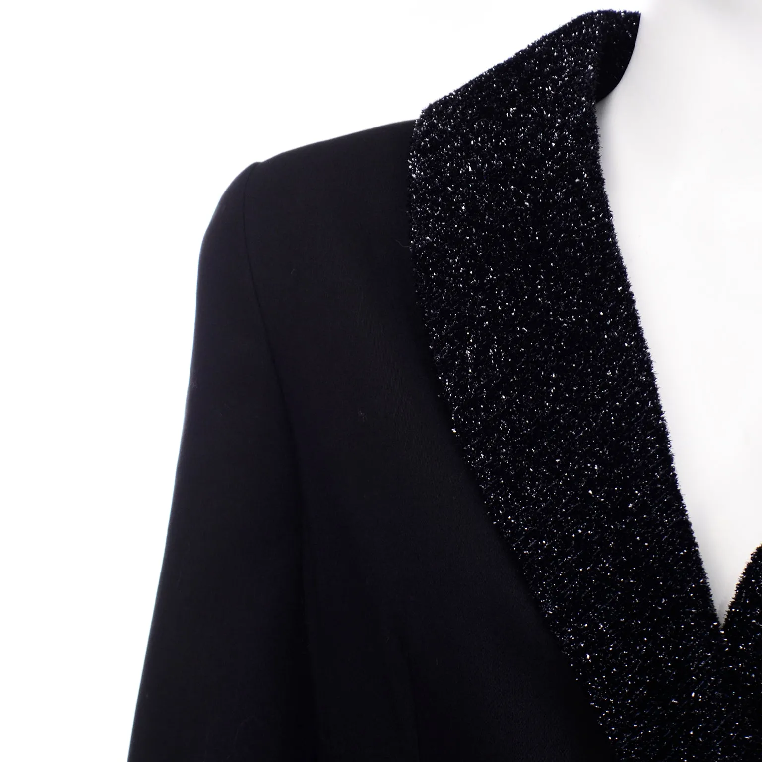 Louis Féraud Vintage Black Evening Blazer Coat With Sparkle Lapels
