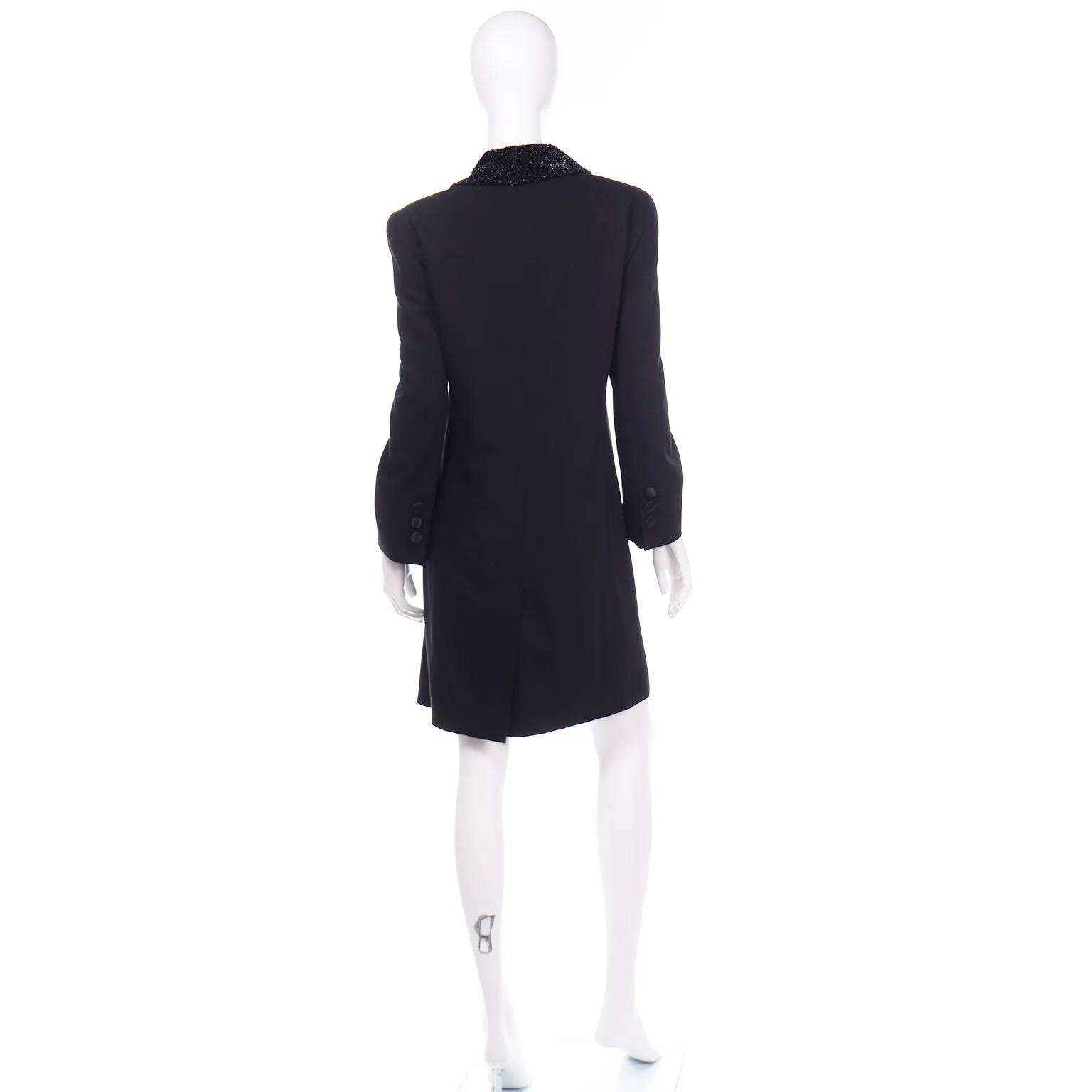 Louis Féraud Vintage Black Evening Blazer Coat With Sparkle Lapels
