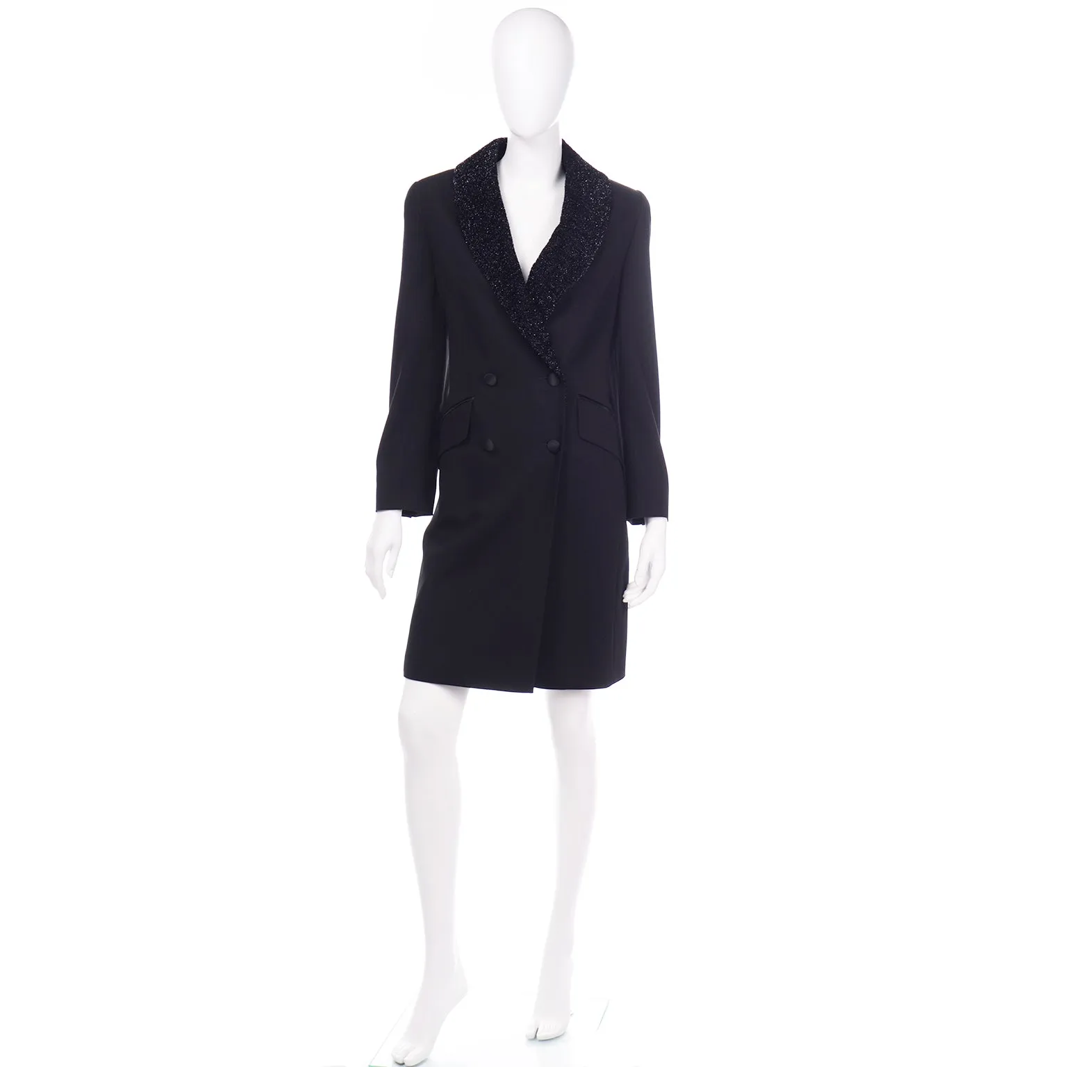 Louis Féraud Vintage Black Evening Blazer Coat With Sparkle Lapels