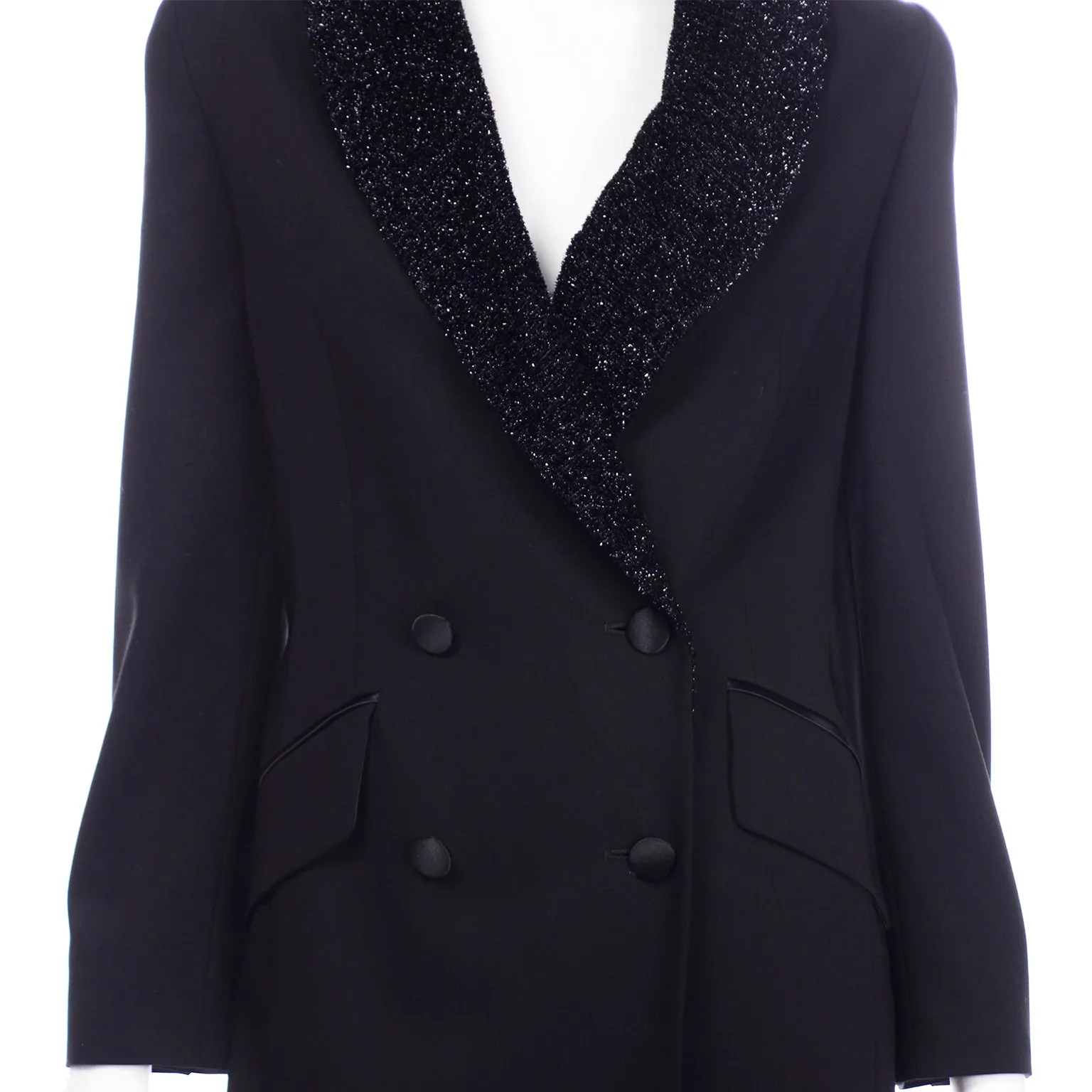 Louis Féraud Vintage Black Evening Blazer Coat With Sparkle Lapels