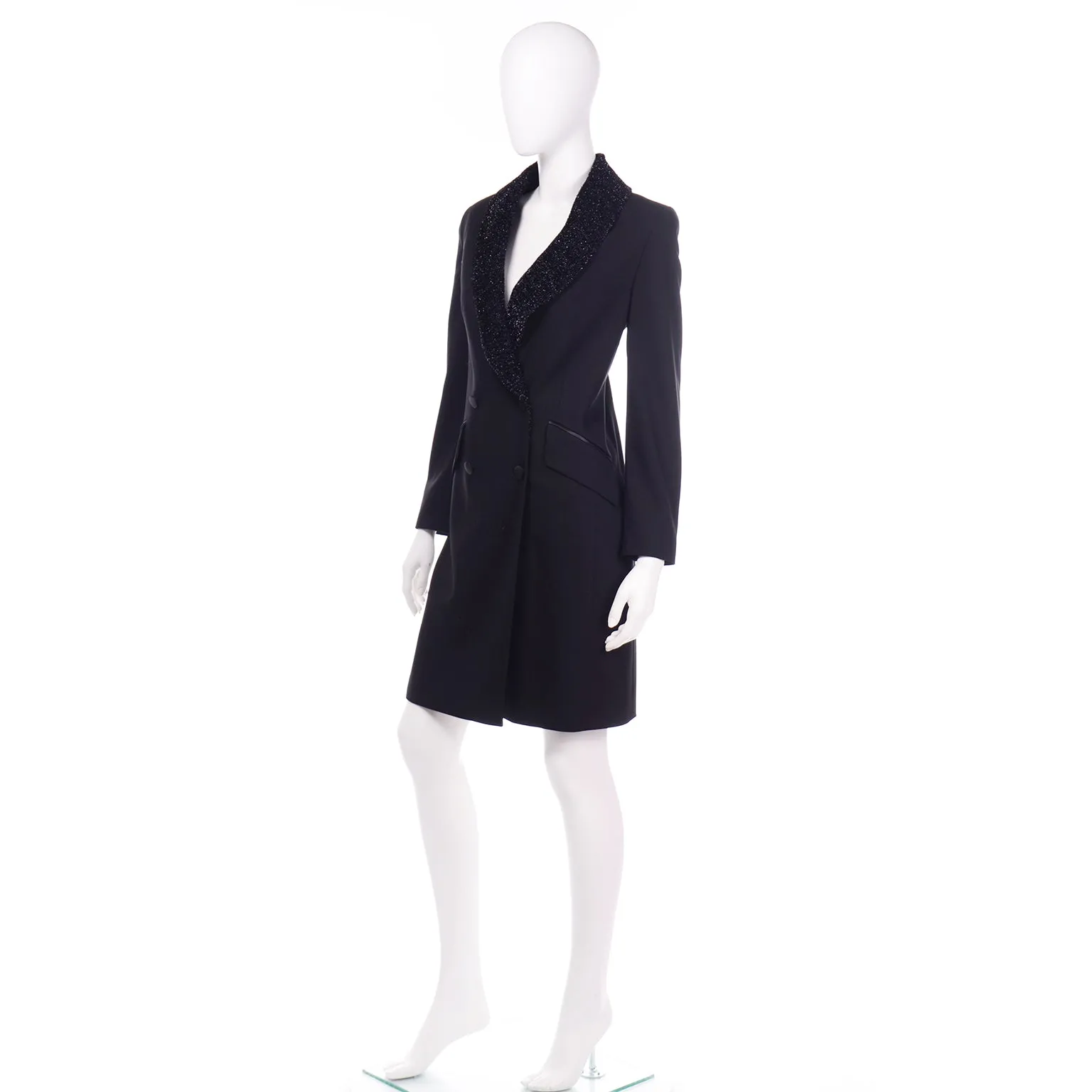 Louis Féraud Vintage Black Evening Blazer Coat With Sparkle Lapels