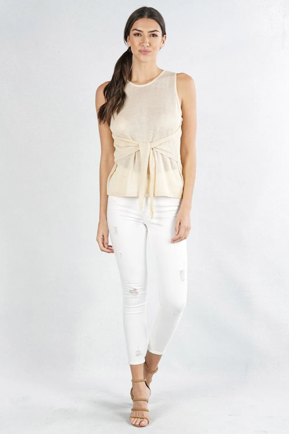 Luxe Tie Front Sleeveless Sweater Tank