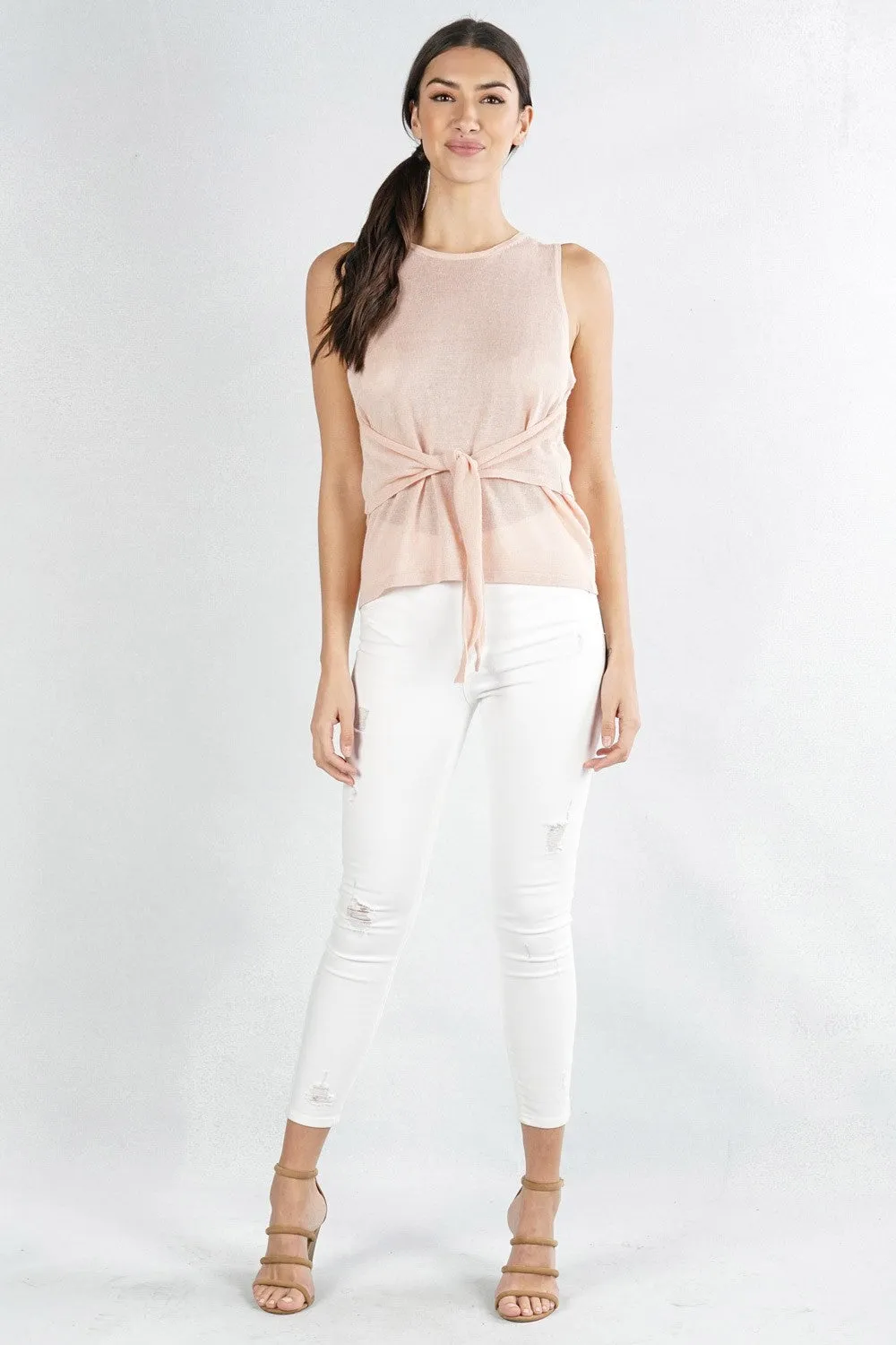 Luxe Tie Front Sleeveless Sweater Tank