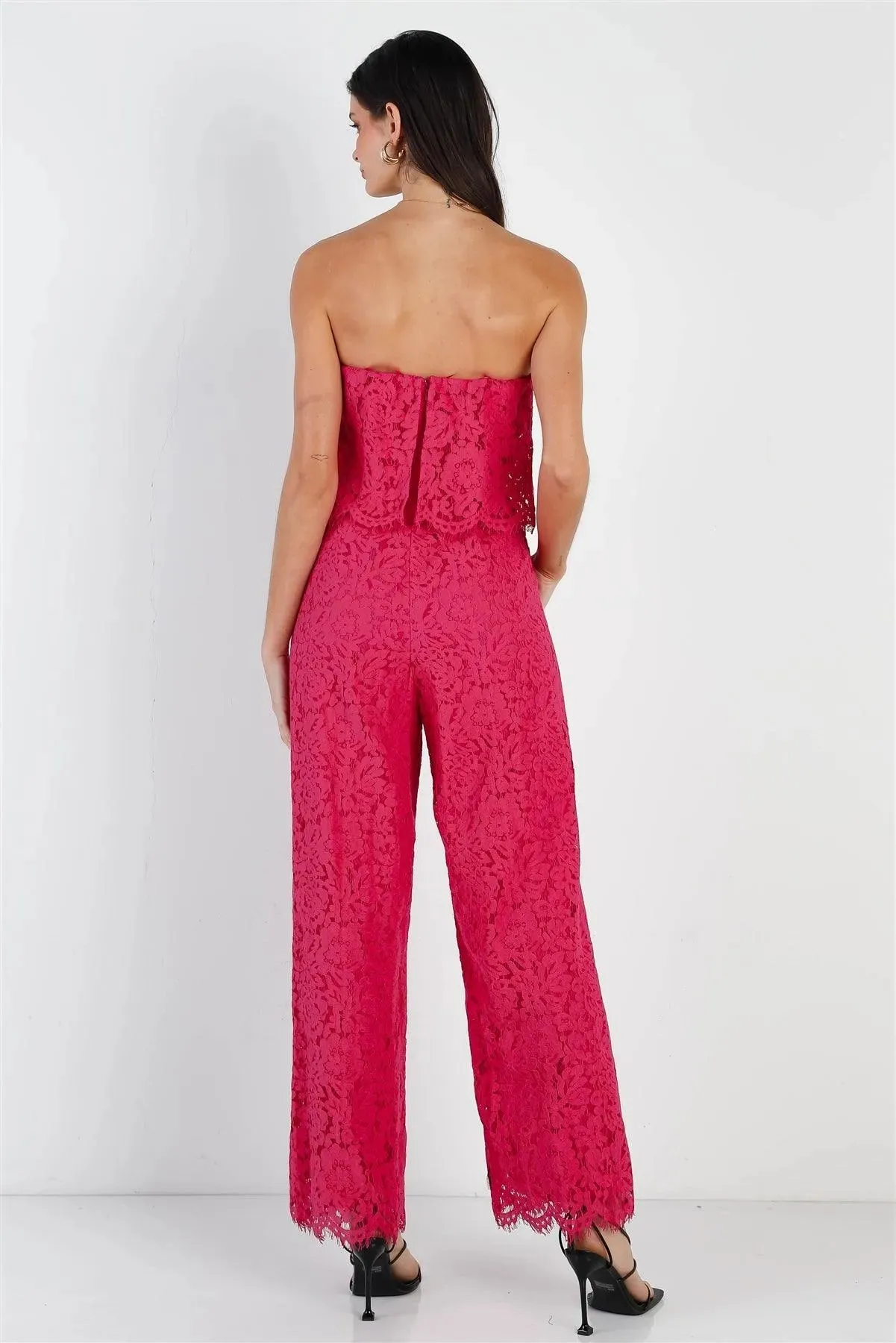 Magenta Lace Sleeveless Wide Leg Jumpsuit /2-2-1-1