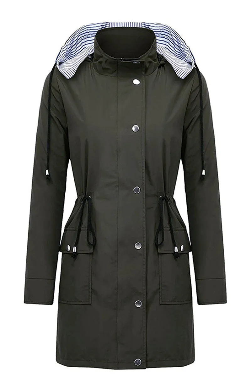 Mary - Water Resistant Hooded Striped Windbreaker Rain Jacket