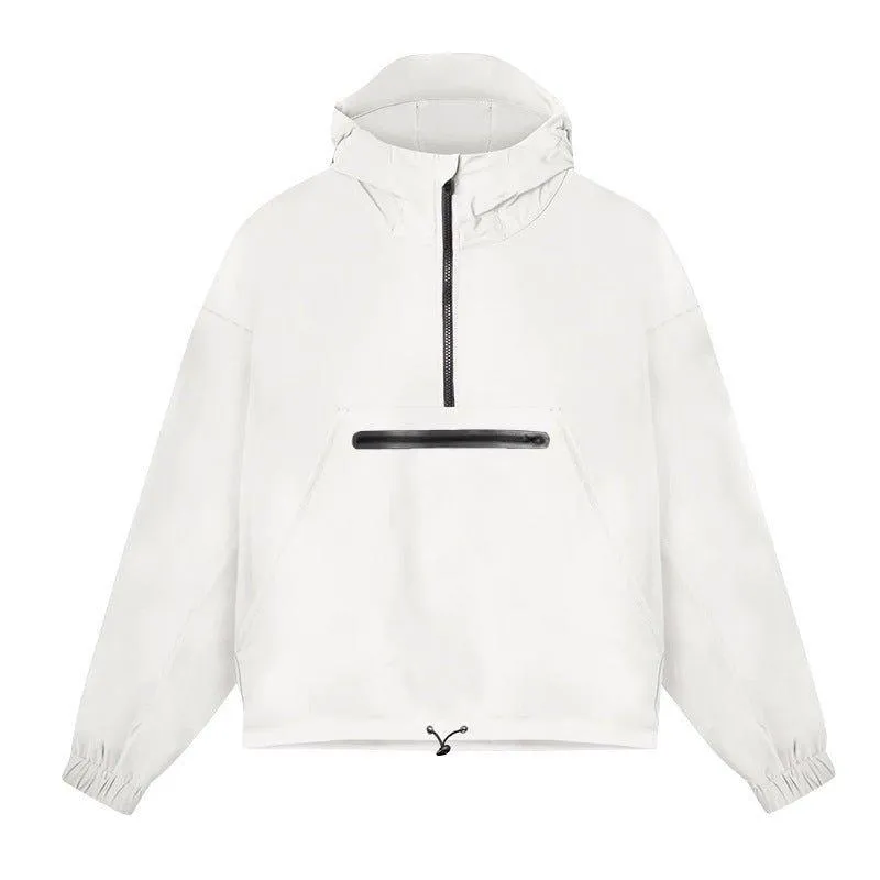 Men's Lightweight Hooded Windbreaker with Front Zipper Pocket