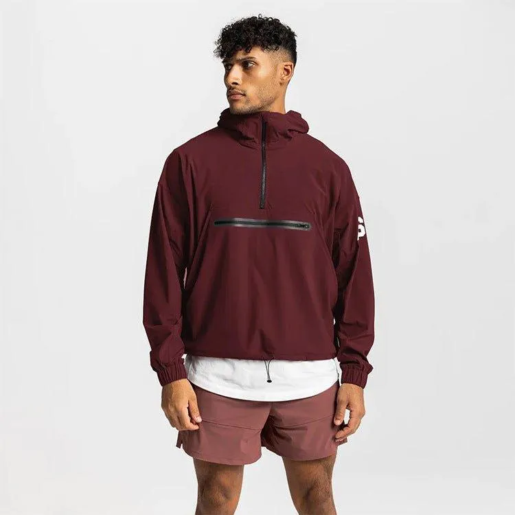 Men's Lightweight Hooded Windbreaker with Front Zipper Pocket