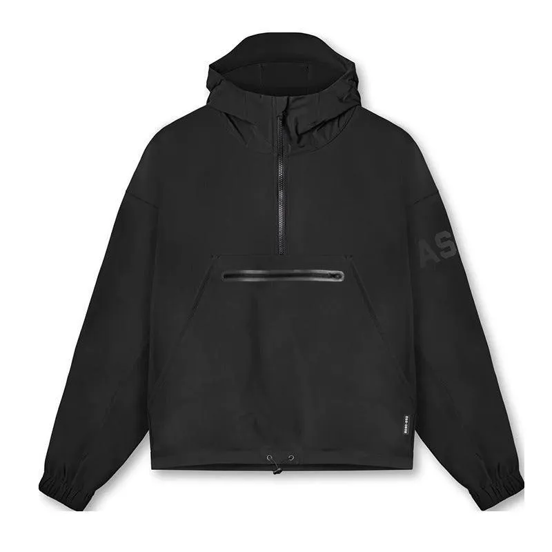 Men's Lightweight Hooded Windbreaker with Front Zipper Pocket