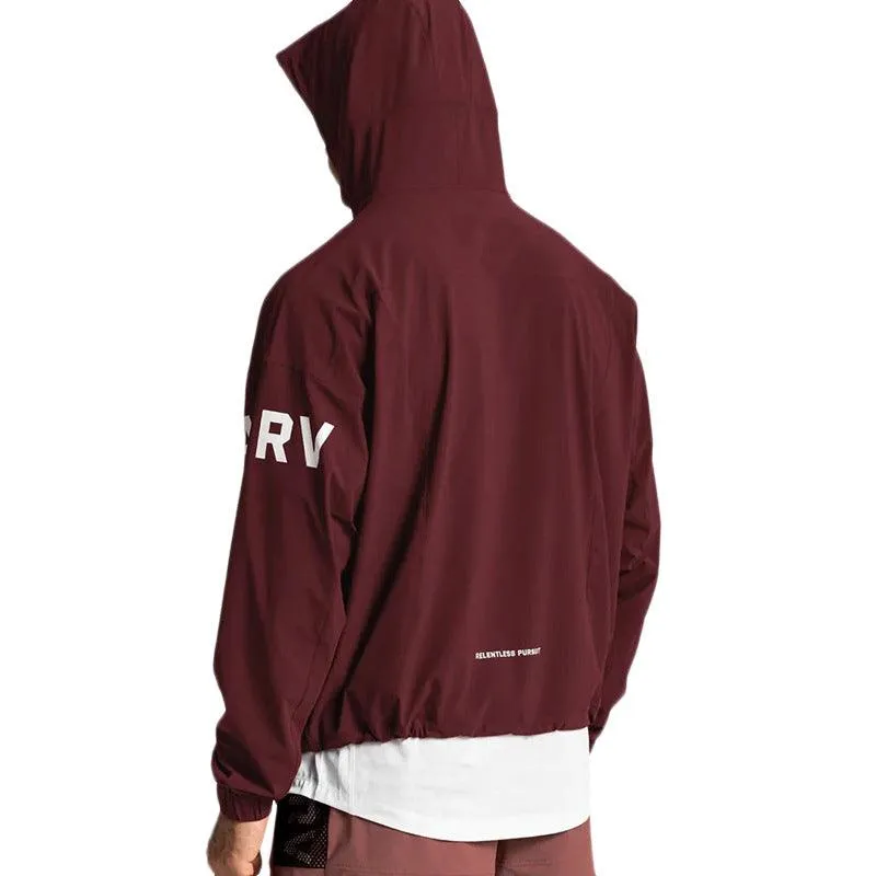 Men's Lightweight Hooded Windbreaker with Front Zipper Pocket