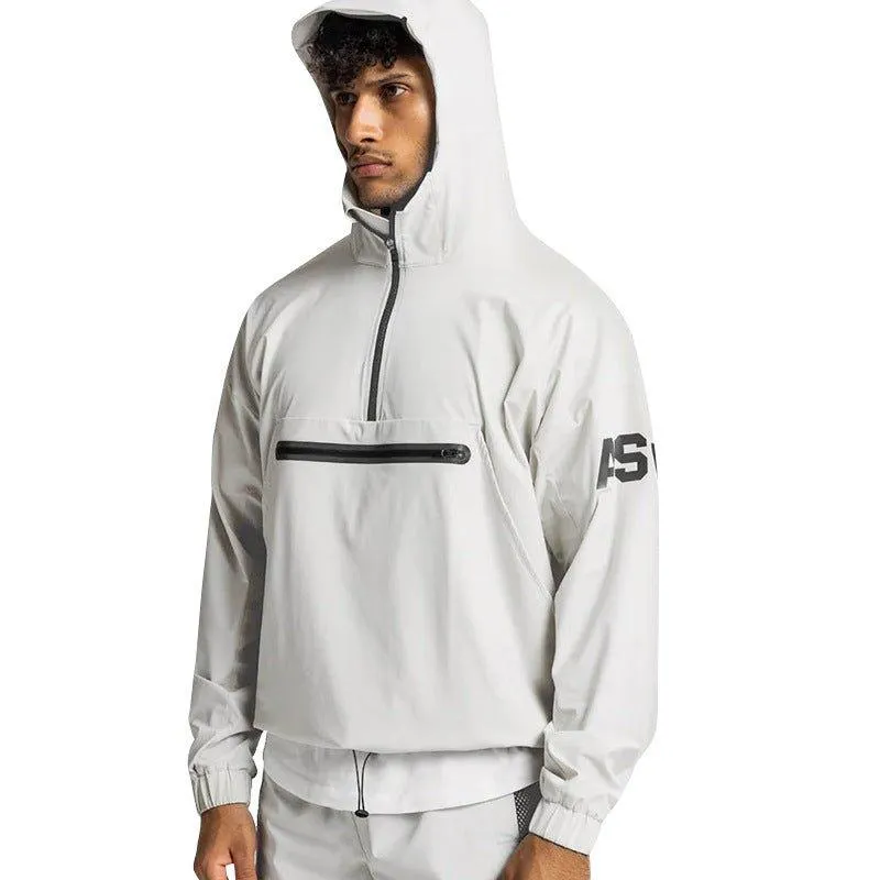 Men's Lightweight Hooded Windbreaker with Front Zipper Pocket