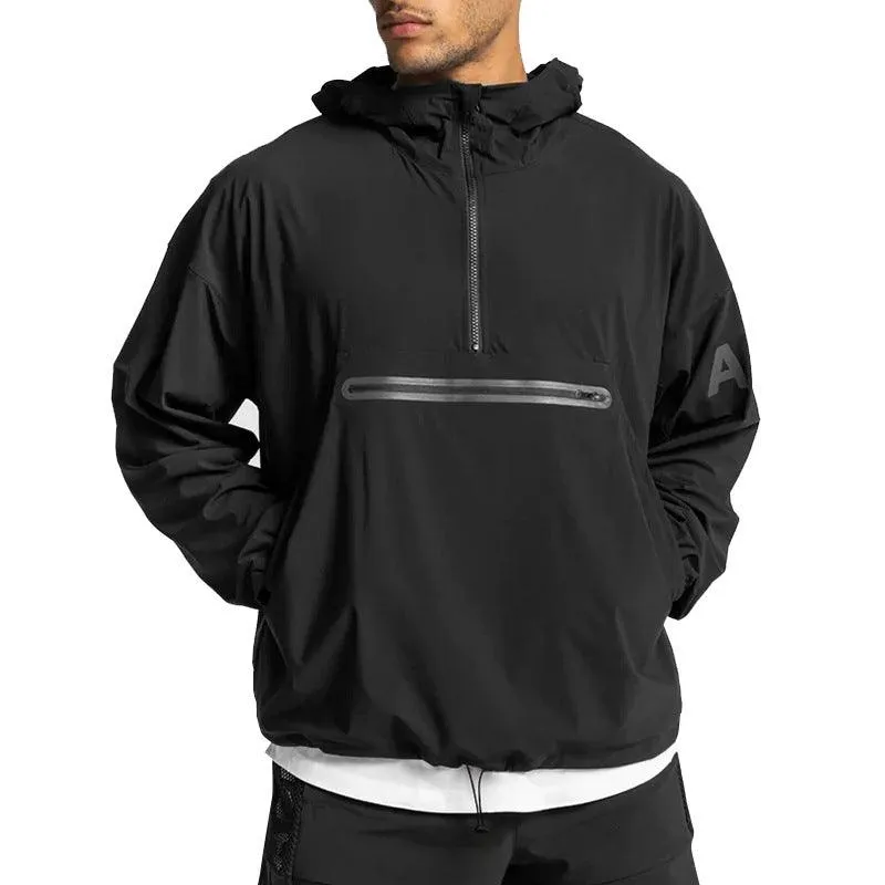 Men's Lightweight Hooded Windbreaker with Front Zipper Pocket