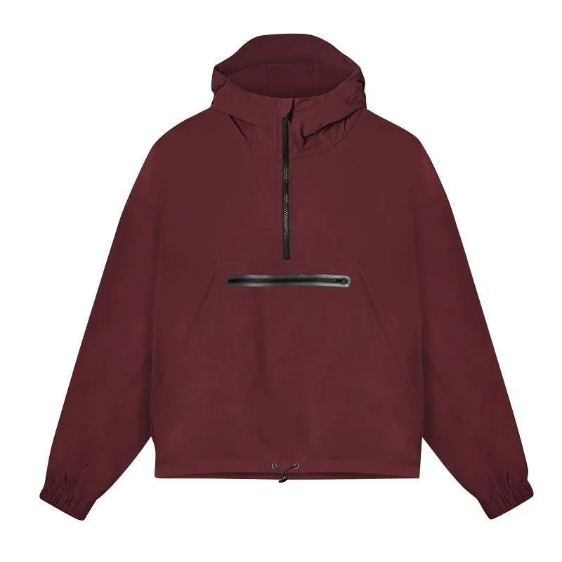 Men's Lightweight Hooded Windbreaker with Front Zipper Pocket