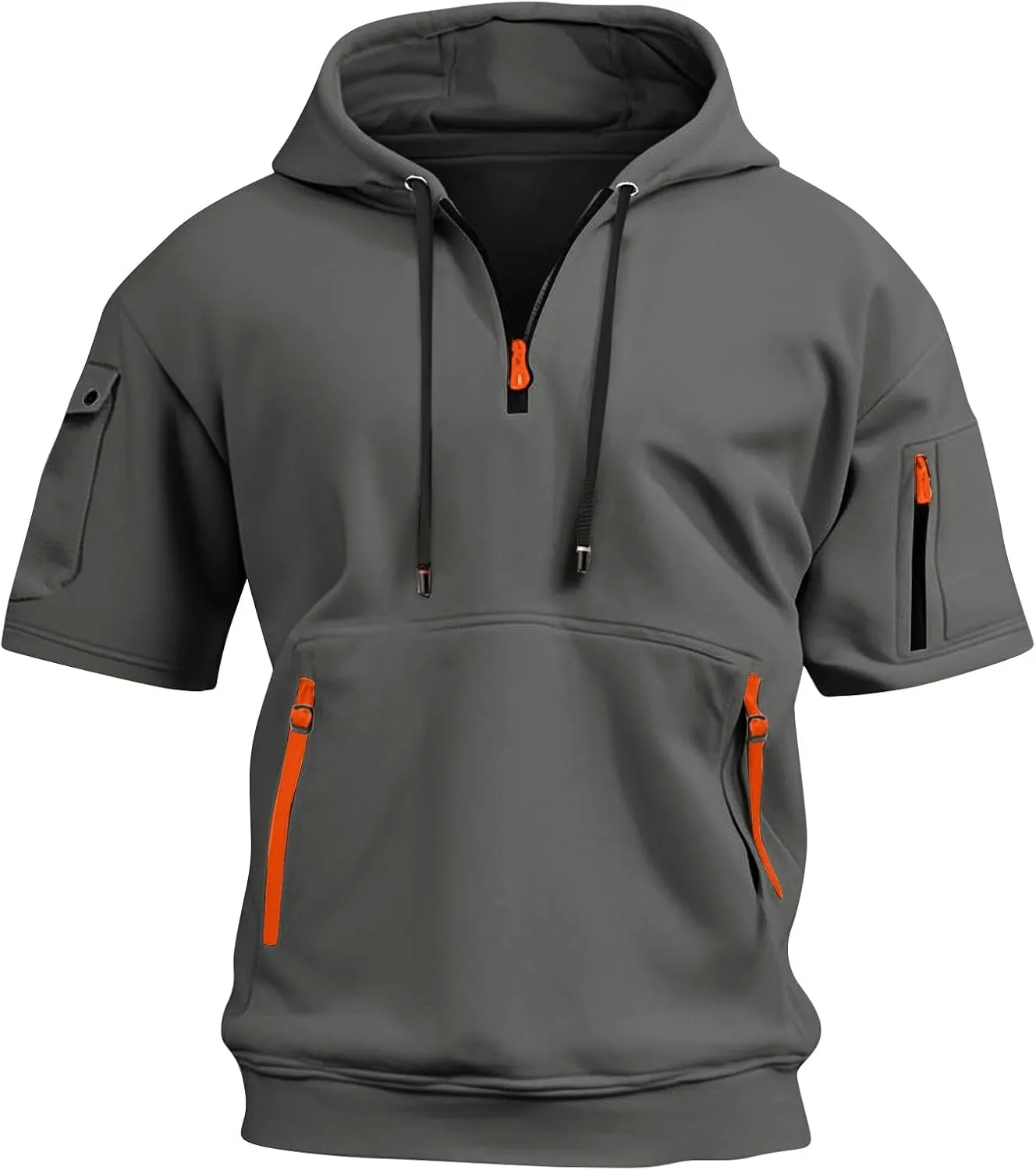 Mens Shirts Hoodies for Men Short Sleeve Quarter Zip Hoodie Lightweight Oversized Hooded Tshirts with Pocket