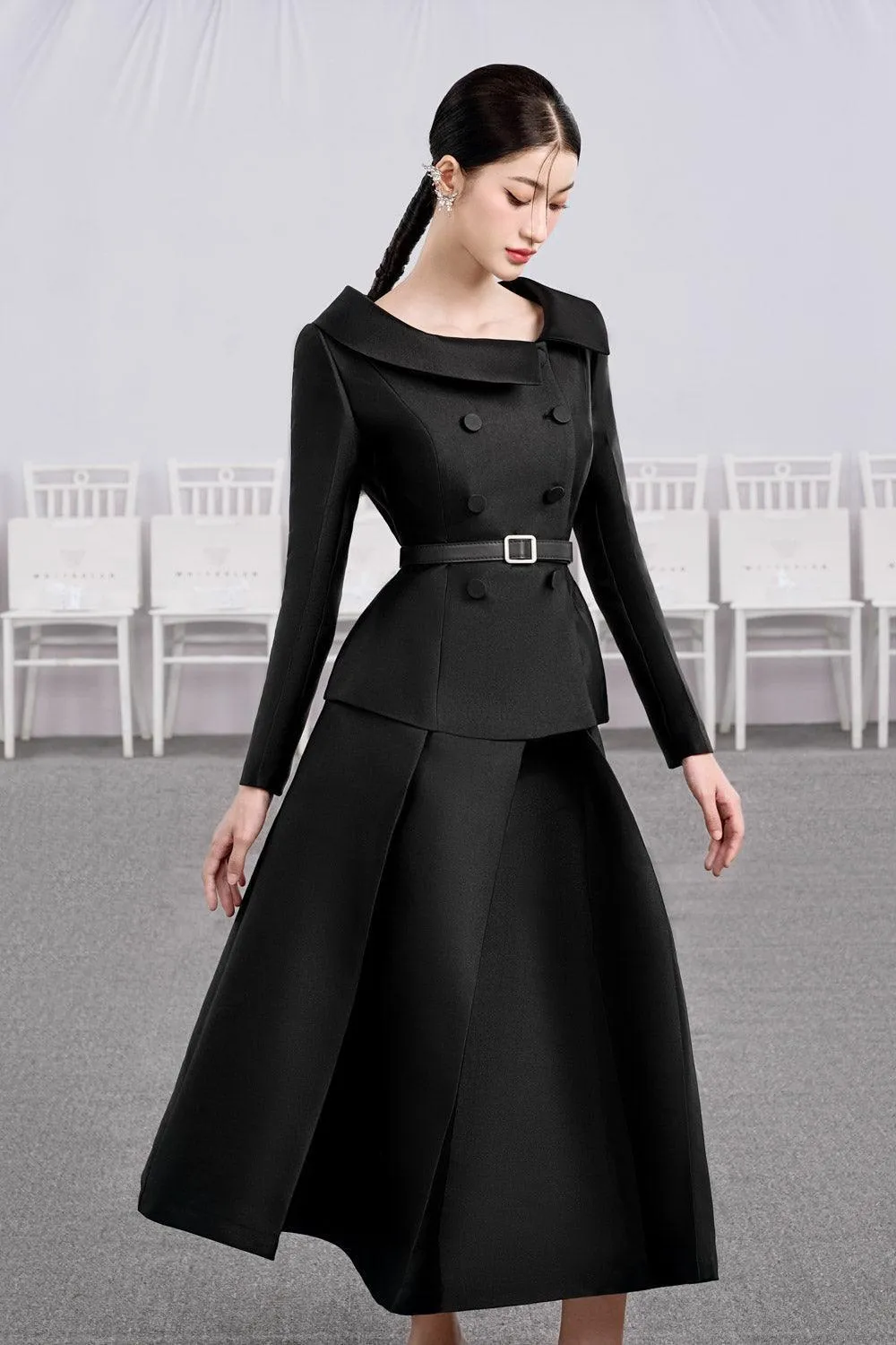 Night A-line Pleated Taffeta Midi Skirt