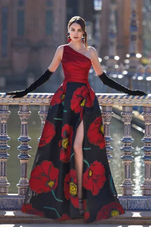 One-Shoulder Printed Organza Dress
