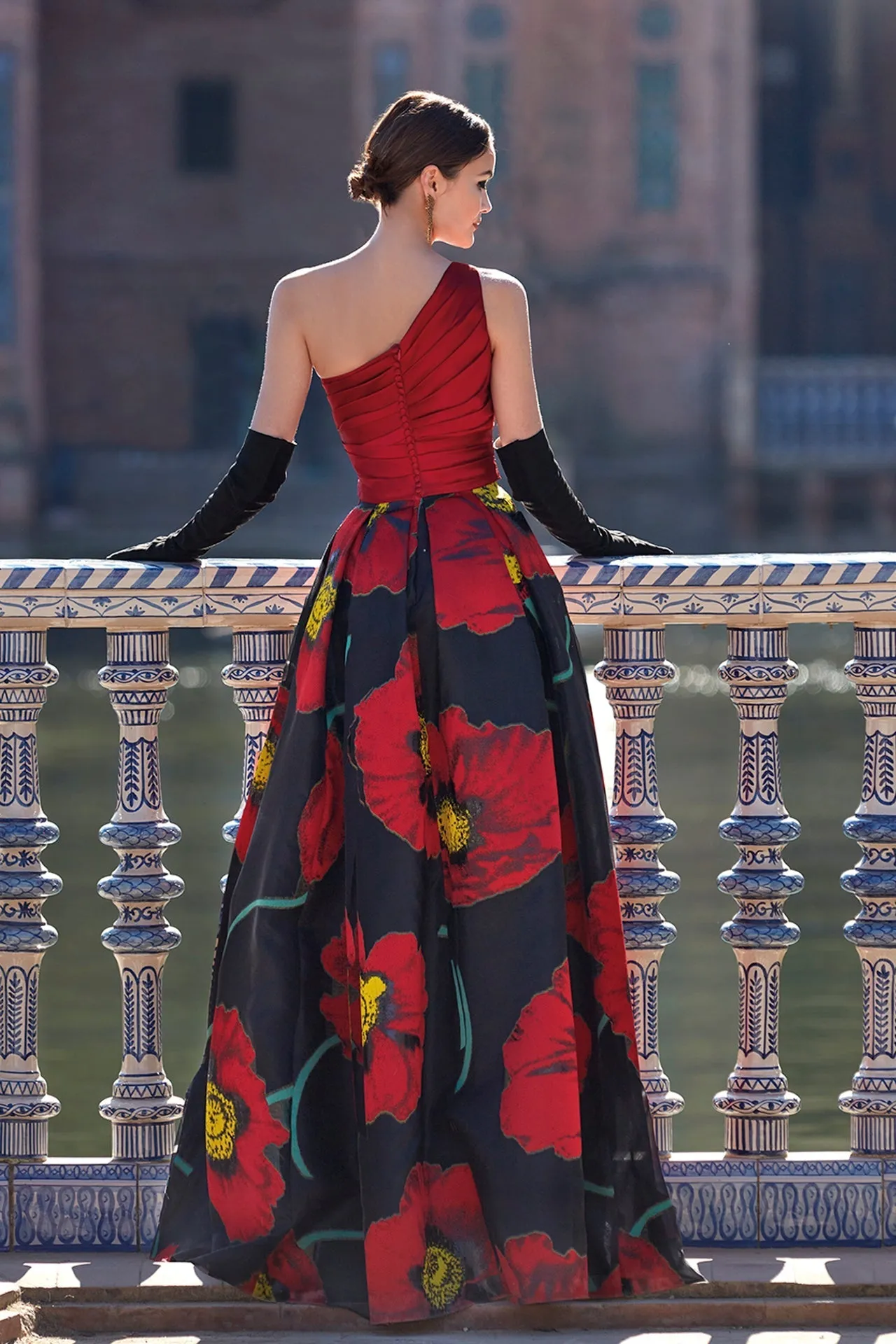 One-Shoulder Printed Organza Dress
