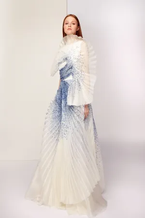 Pleated A-line Dress with Ruffle